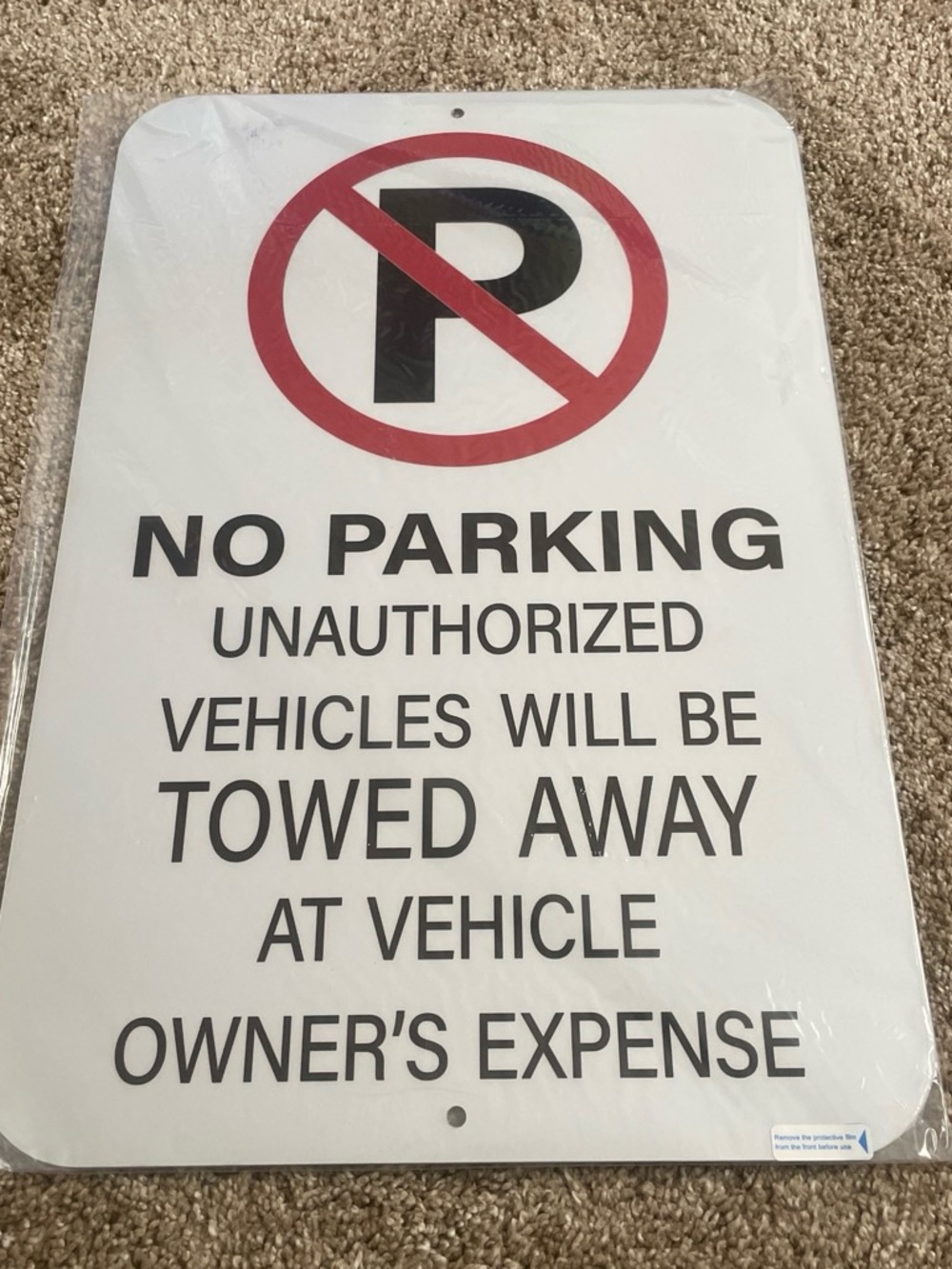 No Parking Sign - White with Red and Black Graphics